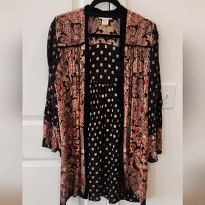 Boho Black Paisley Open-Front Women's Top